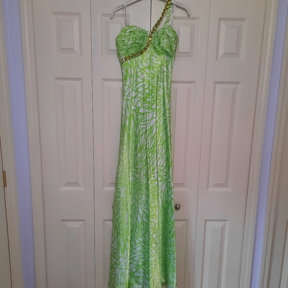 Prom lime green white gold dress - Picture 1 of 6